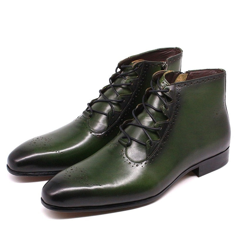 Men's Genuine Leather Pointed Toe Lace-up Closure Casual Shoes