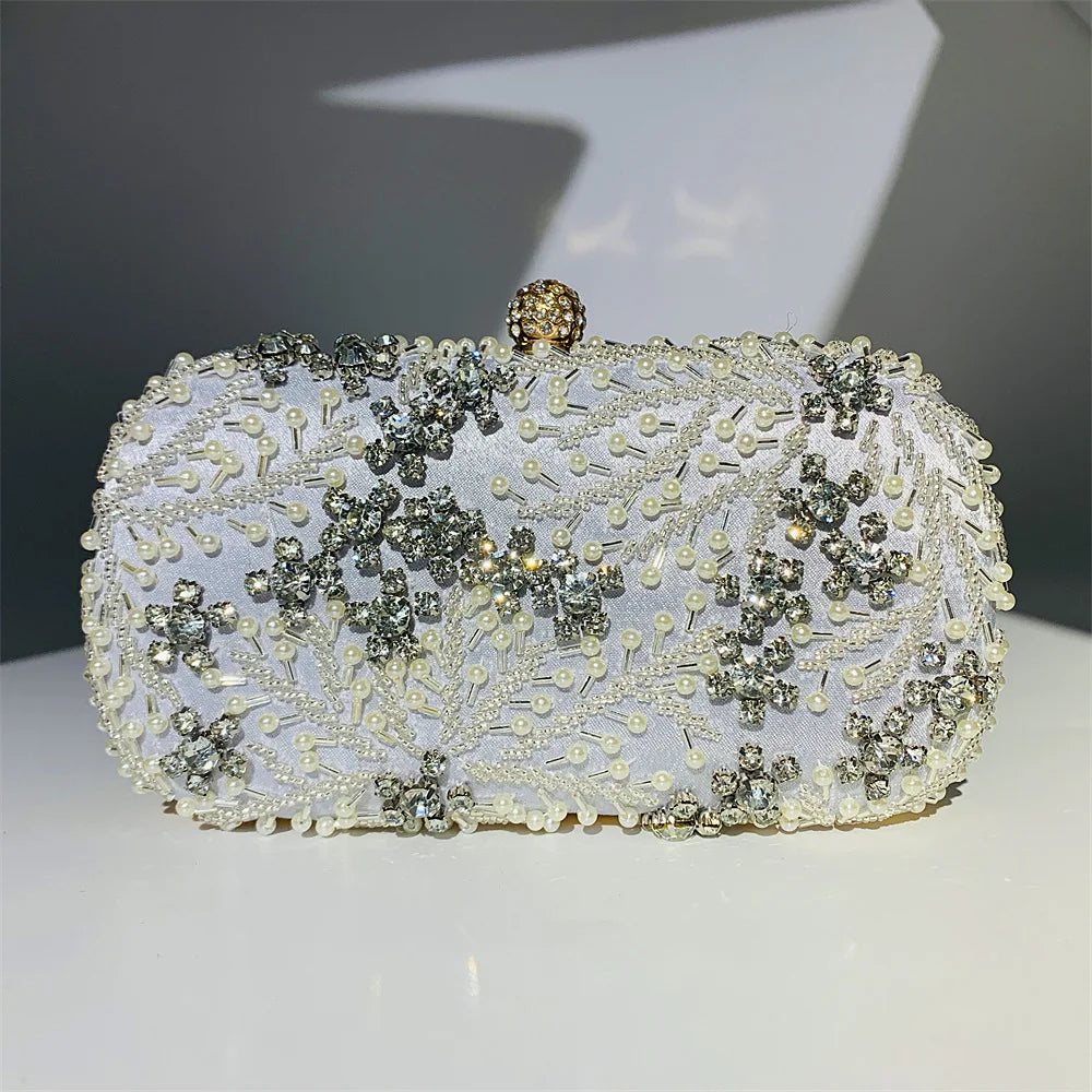 Women's Metallic Hasp Closure Rhinestone Bridal Wedding Clutch