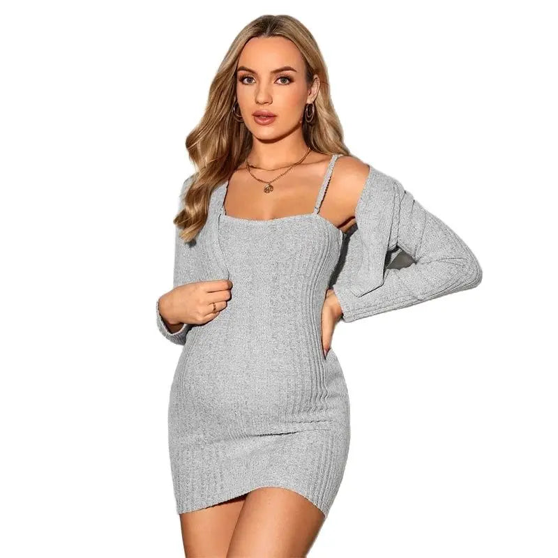 Women's Cotton Square-Neck Long Sleeves Solid Maternity Dress