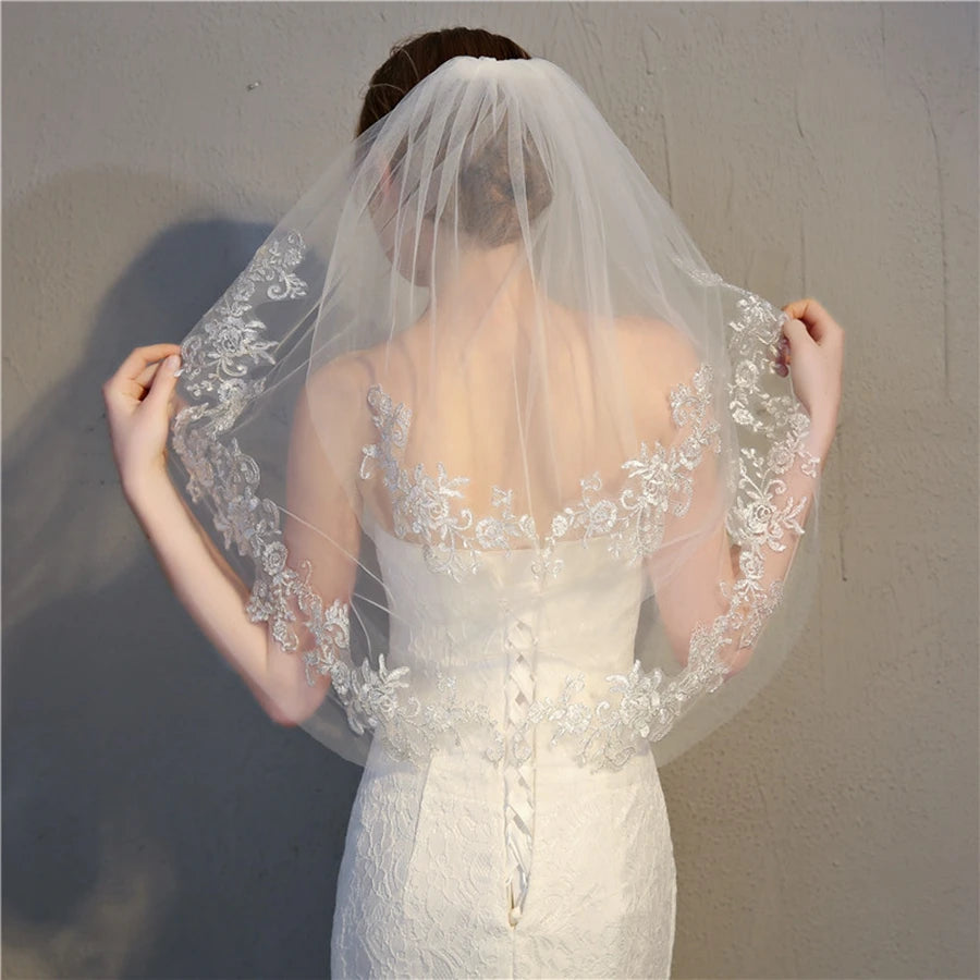 Women's Polyester Applique Edge Two-Layer Bridal Wedding Veils