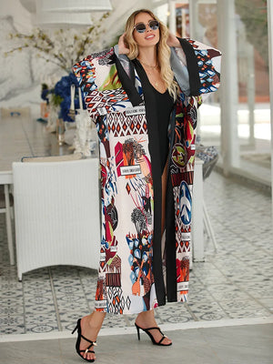 Women's Polyester Long Sleeves Printed Pattern Swimwear Cover Up