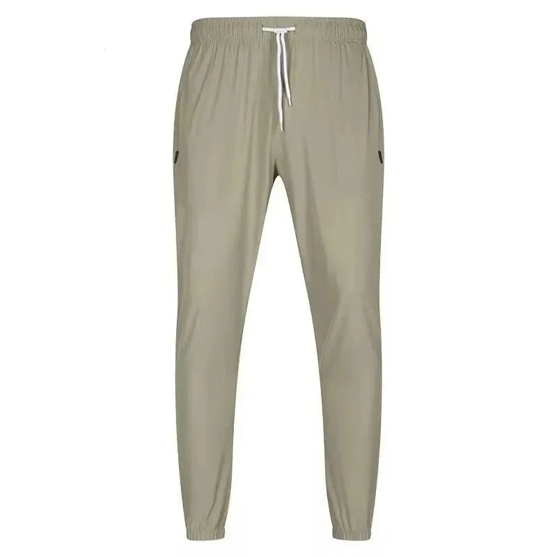 Men's Nylon Mid Elastic Waist Closure Solid Pattern Casual Trousers