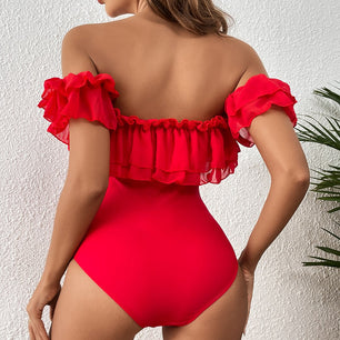 Women's Polyester Square Neck Plain Pattern Two Piece Swimwear