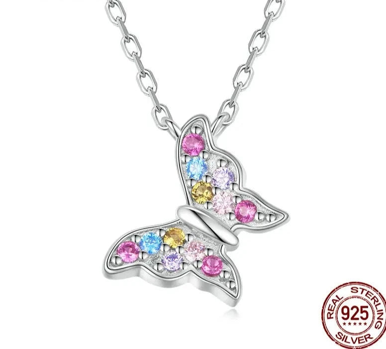 Women's 100% 925 Sterling Silver Link Chain Butterfly Necklace