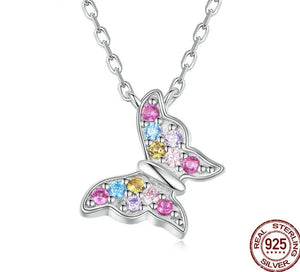 Women's 100% 925 Sterling Silver Link Chain Butterfly Necklace