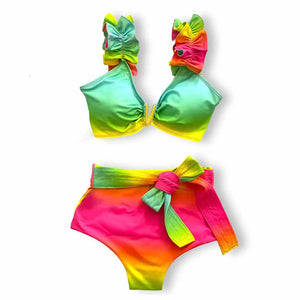 Women's Polyester High Waist Swimwear Mixed Colors Bikini Set