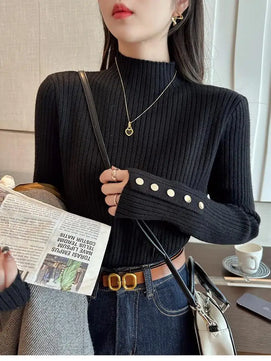 Women's Polyester Turtleneck Full Sleeves Solid Pattern Sweater