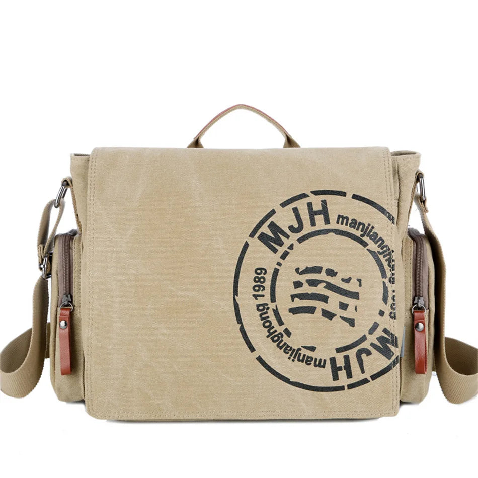 Men's Canvas Printed Pattern Zipper Closure Messenger Shoulder Bag