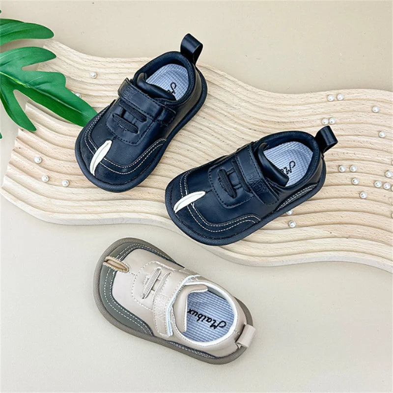 Kid's Leather Round Toe Hook Loop Closure Casual Wear Sneakers