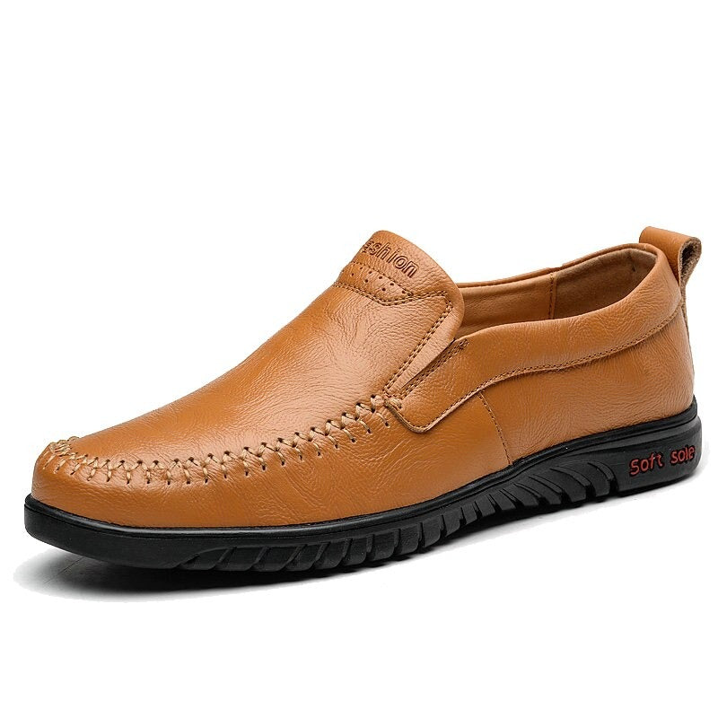 Men's Genuine Leather Round Toe Slip-On Closure Casual Wear Shoes