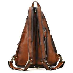 Men's Genuine Leather Solid Pattern Zipper Closure Backpack