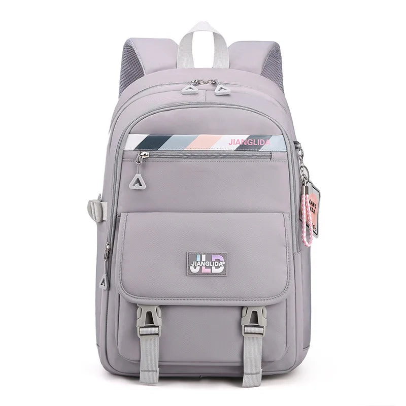 Kid's Nylon Zipper Closure Solid Pattern Trendy School Backpack