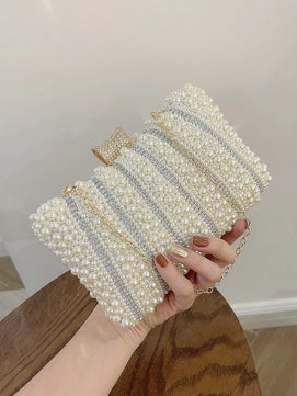 Women's Metallic Hasp Closure Beaded Classic Wedding Clutch