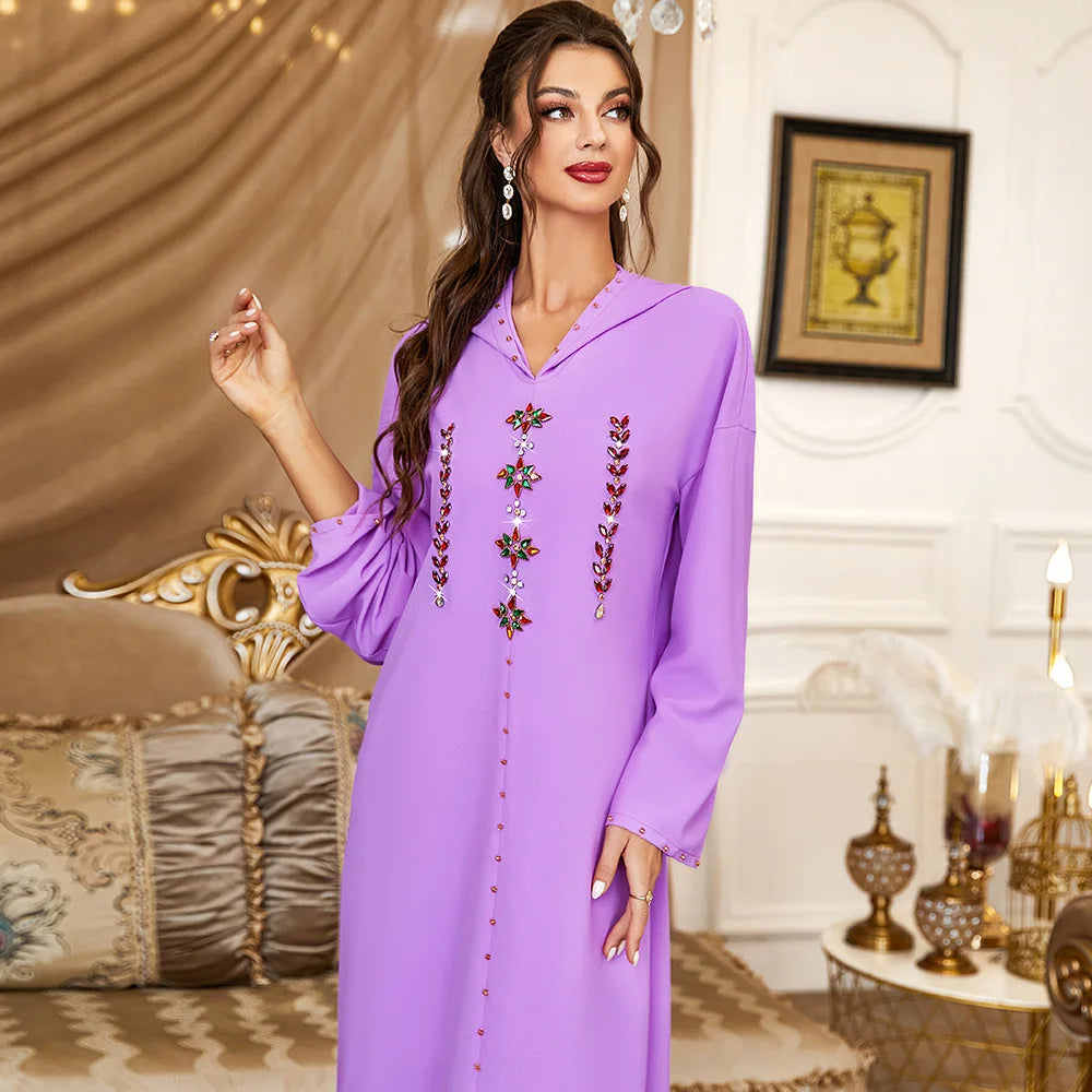 Women's Arabian Polyester Full Sleeve Beaded Pattern Casual Dress