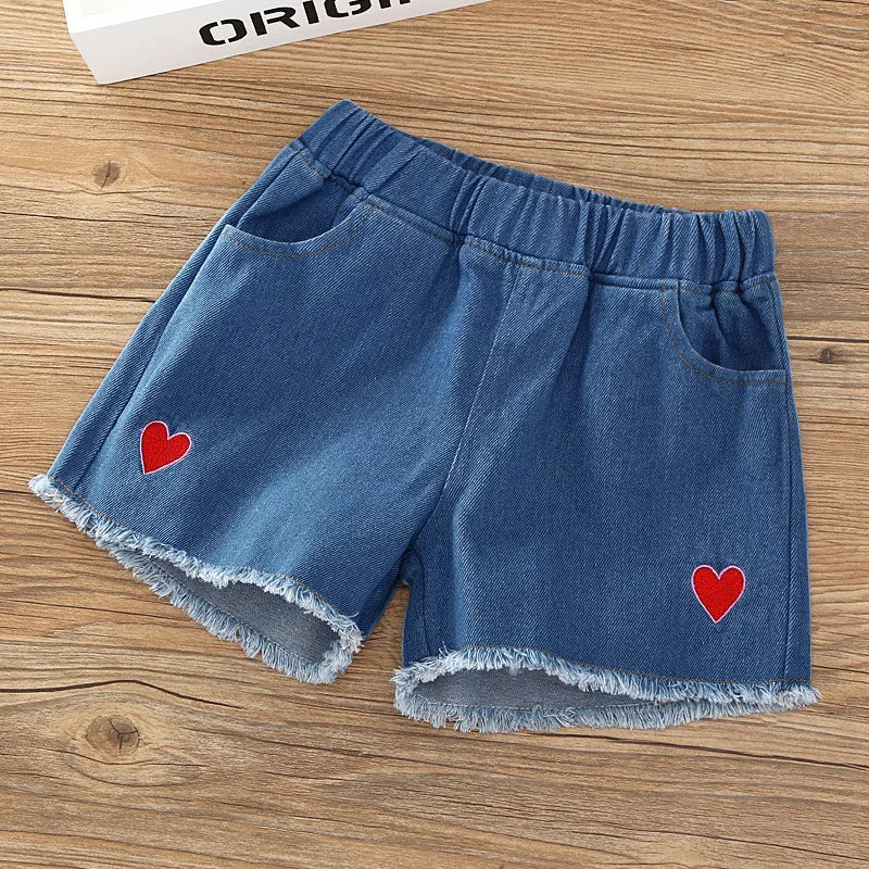 Kid's Cotton Mid Waist Elastic Closure Casual Wear Denim Shorts