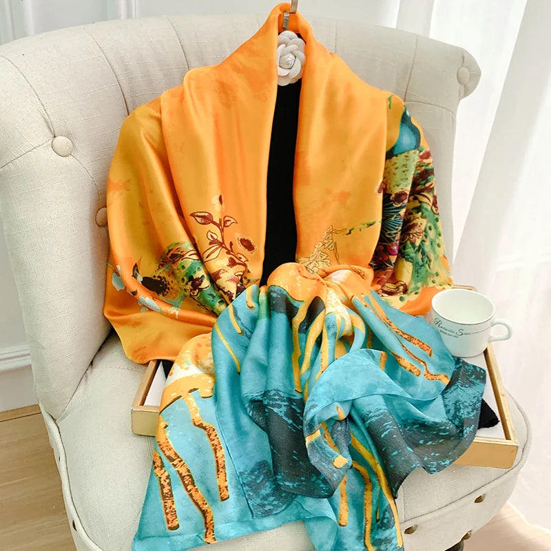 Women's Silk Head Wrap Printed Pattern Trendy Beach Scarves