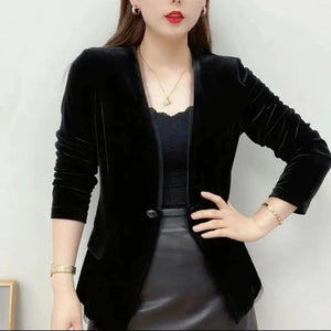 Women's Polyester V-Neck Long Sleeves Solid Pattern Blazers