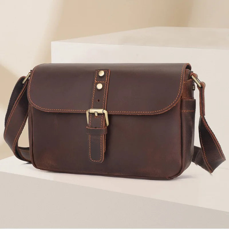 Men's Genuine Leather Solid Pattern Crossbody Casual Shoulder Bag