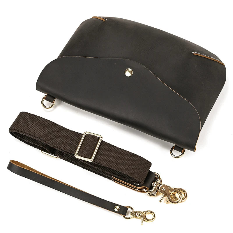 Men's Genuine Leather Zipper Closure Solid Pattern Shoulder Bag