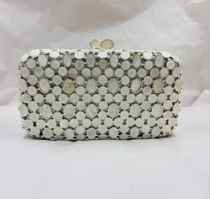 Women's Metallic Hasp Closure Pearl Pattern Trendy Wedding Clutch