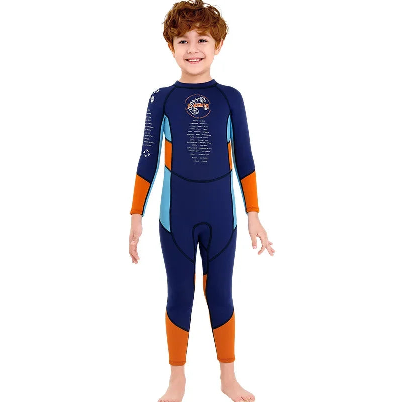 Kid's Boy O-Neck Neoprene Full Sleeve Printed Pattern Swimsuit