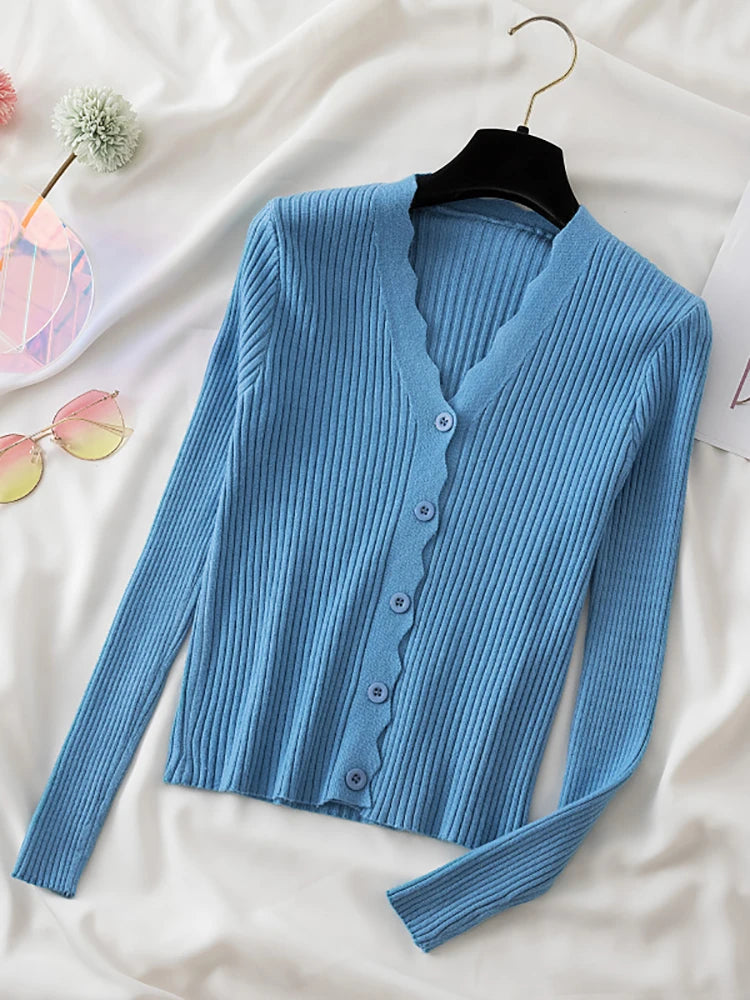 Women's Acrylic V-Neck Long Sleeves Knitted Casual Sweaters