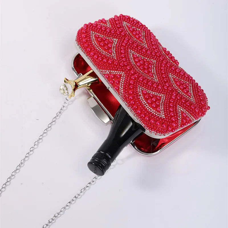 Women's Polyester Hasp Closure Rhinestone Pattern Luxury Clutch