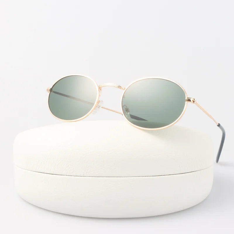 Women's Alloy Frame Acrylic Lens Oval Shaped Trendy Sunglasses