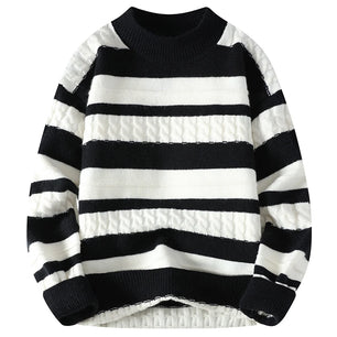 Men's Polyester Full Sleeve Striped Pattern Pullover Casual Sweater