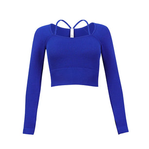 Women's Square-Neck Nylon Long Sleeves Yoga Fitness Sport Tops