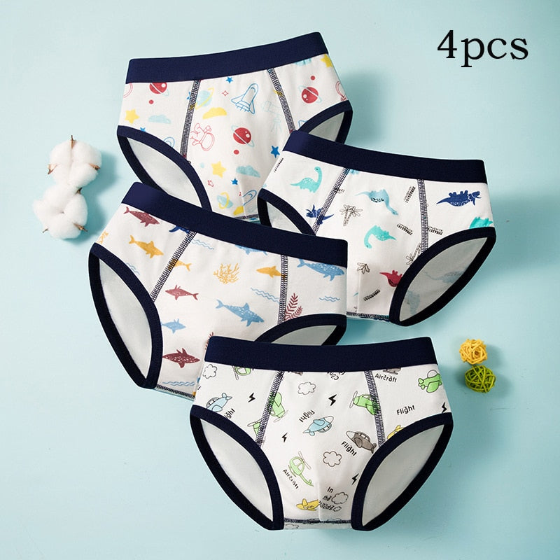 Kid's Boy 4Pcs Cotton Breathable Printed Pattern Underwear Briefs