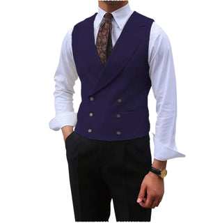 Men's Cotton V-Neck Sleeveless Double Breasted Slim Formal Vests