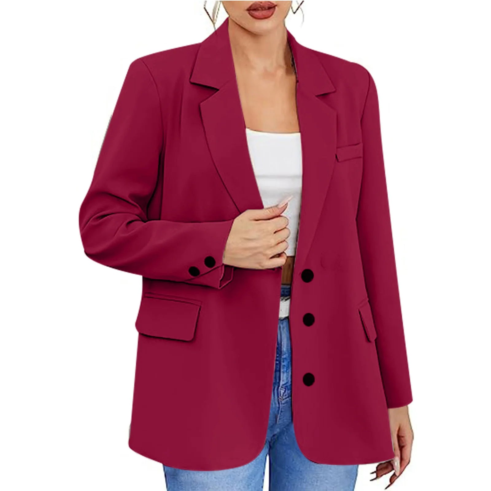 Women's Notched Collar Long Sleeve Single Breasted Casual Blazer