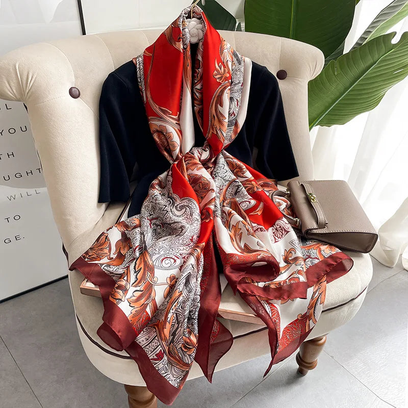 Women's Silk Neck Wrap Printed Pattern Trendy Beach Scarves