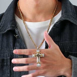 Men's Metal Stainless Steel Link Chain Punk Stylish Cross Necklace