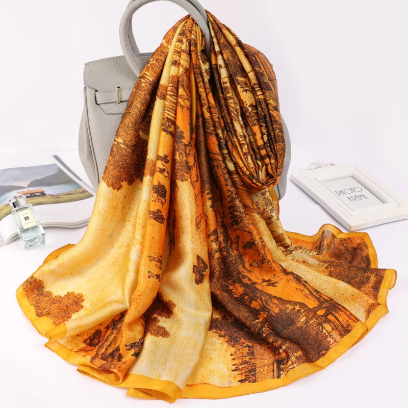 Women's Silk Neck Wrap Printed Pattern Trendy Beach Scarves