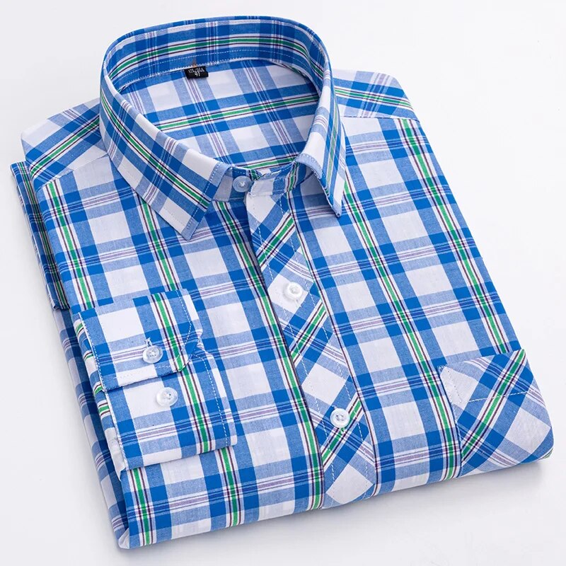 Men's Cotton Turn-Down Collar Full Sleeve Plaid Pattern Shirt