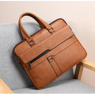 Men's PU Leather Zipper Closure Solid Pattern Elegant Shoulder Bag