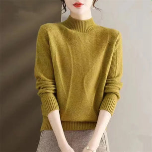 Women's Acrylic Mock-Neck Full Sleeves Knitted Pattern Sweater