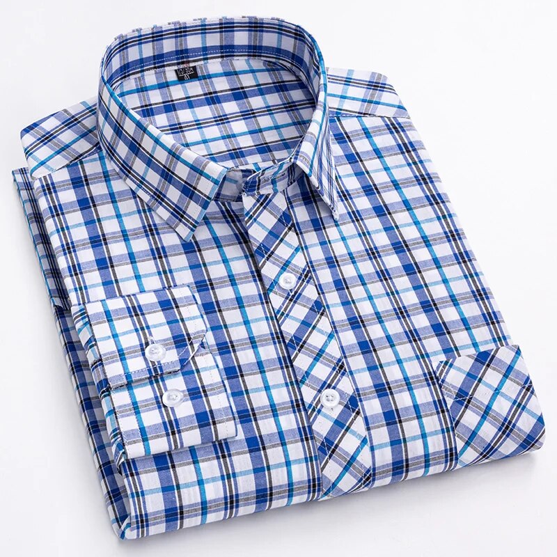 Men's Cotton Turn-Down Collar Full Sleeve Plaid Pattern Shirt