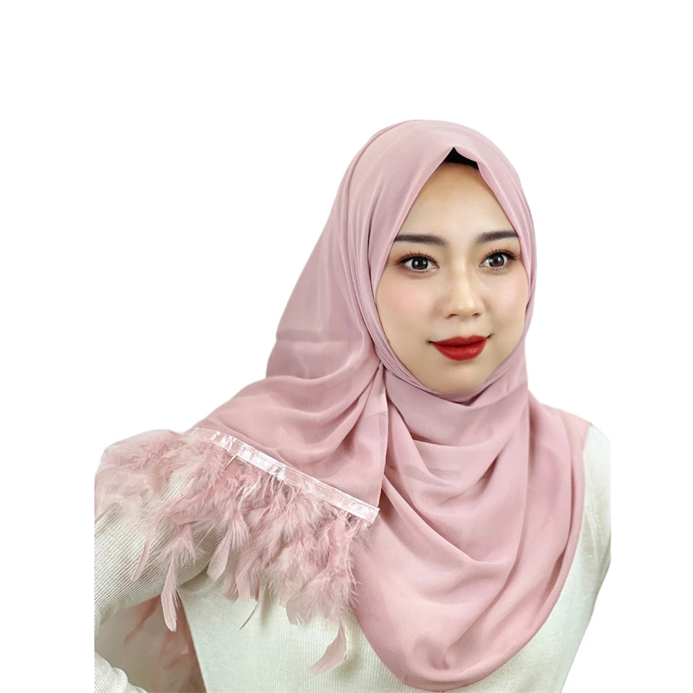 Women's Arabian Polyester Head Wrap Feather Pattern Elegant Hijabs