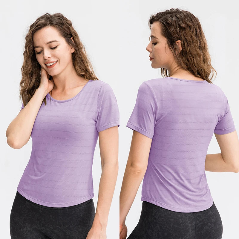 Women's Nylon Short Sleeves Quick-Dry Yoga Fitness Running Top