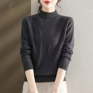 Women's Acrylic Mock-Neck Full Sleeves Knitted Pattern Sweater