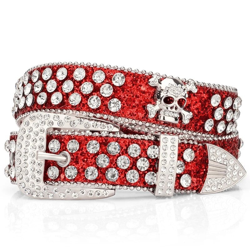 Women's Metal Pin Buckle Closure Rhinestone Pattern Trendy Belts