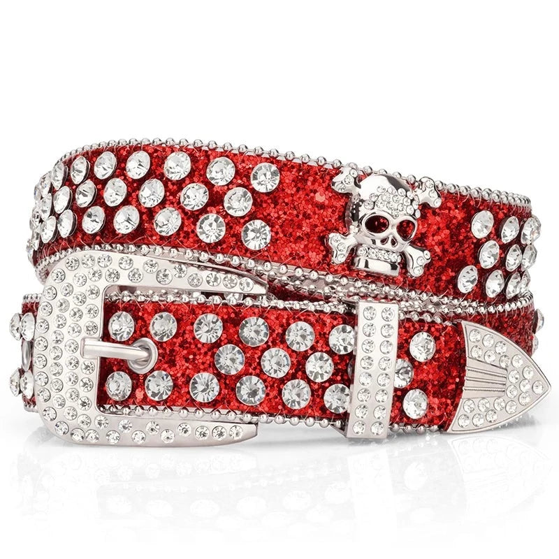 Women's PU Pin Buckle Closure Rhinestone Pattern Trendy Belts