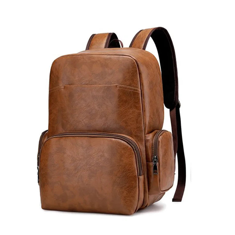 Men's PU Leather Zipper Closure Waterproof Laptop Backpack