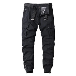 Men's Cotton Zipper Fly Closure Solid Multi-Pocket Casual Trousers