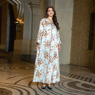 Women's Arabian Polyester Full Sleeve Floral Pattern Casual Dress