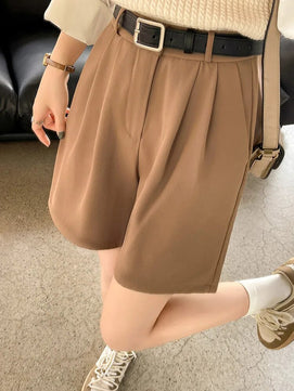 Women's Polyester High Elastic Waist Casual Wear Plain Shorts