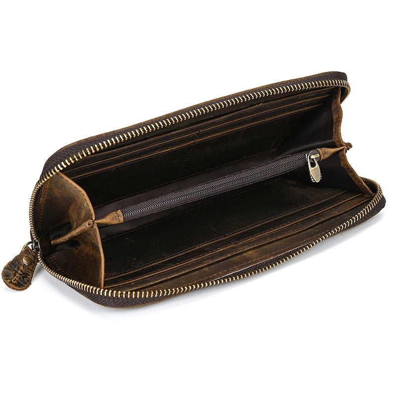 Women's Genuine Leather Zipper Closure Solid Pattern Long Purse